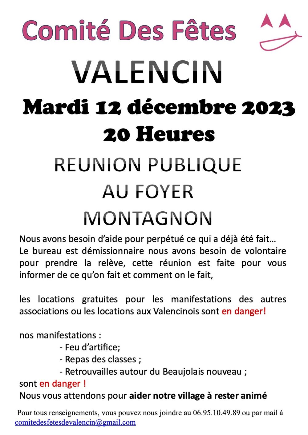 Réunion publique comité des fêtes