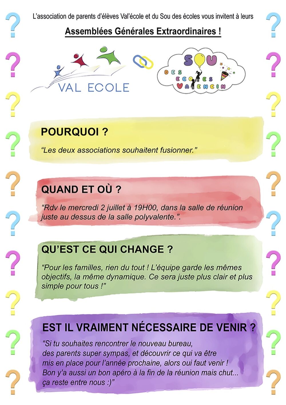 AG extraordinaire Sou des écoles et Val'école