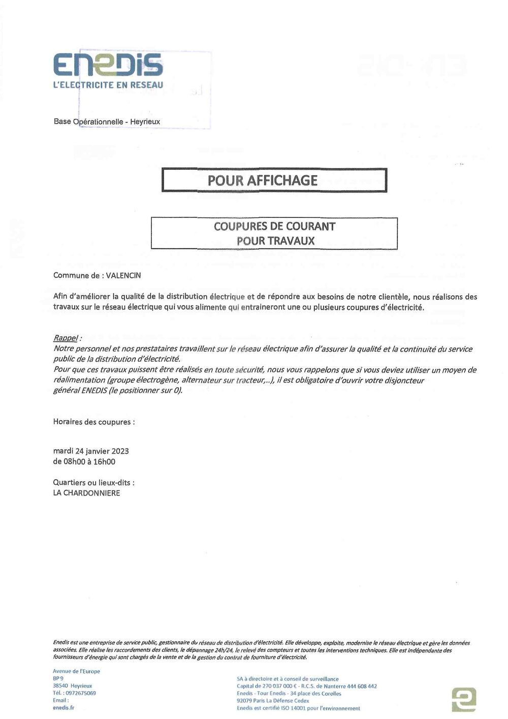 Info - Coupure de courant