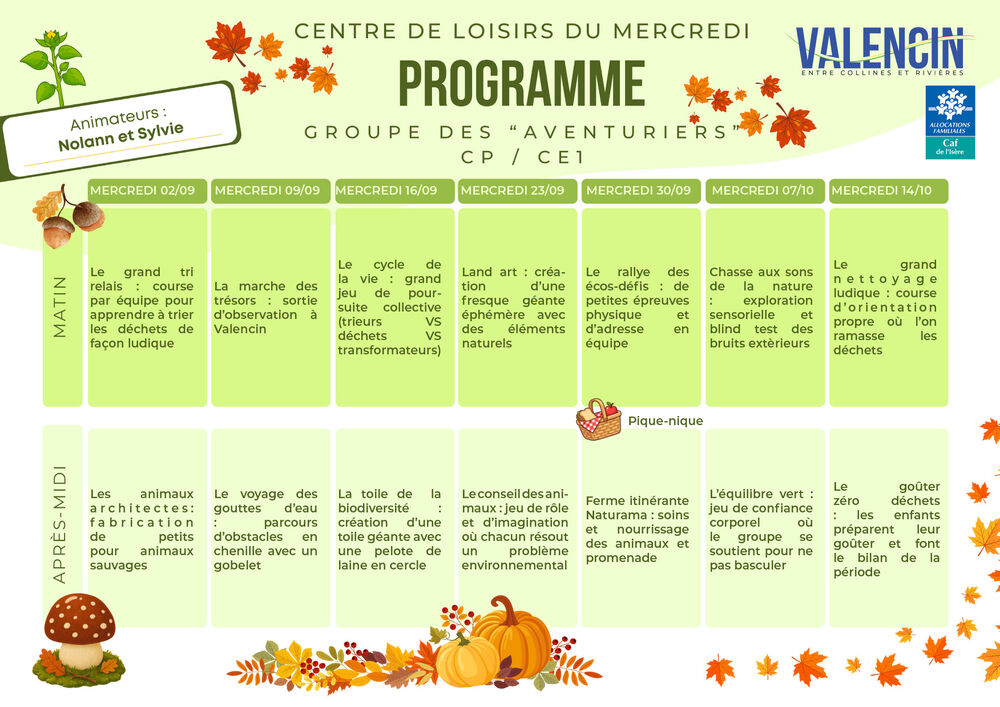 Planning d'activit&eacute;s mercredi 2026 - premi&egrave;re p&eacute;riode 2